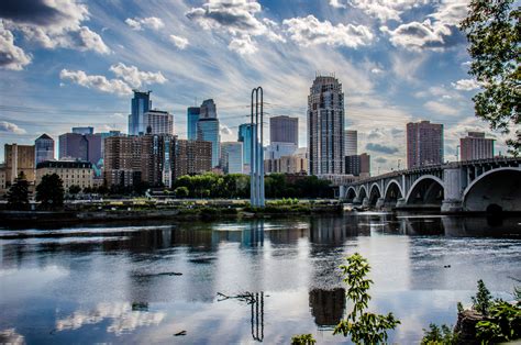 Daytime Cityscape Skyline Of Downtown Minneapolis Minnesota In The Twin