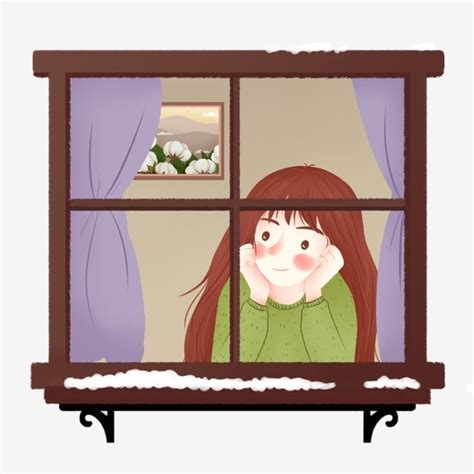 Outside The Window Png Image Simple Cartoon Girl Looks At The Original