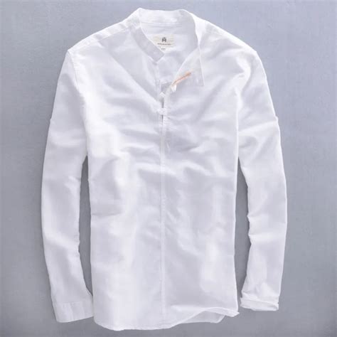 Buy 2016 Mens Mandarin Collar Long Sleeve White Linen