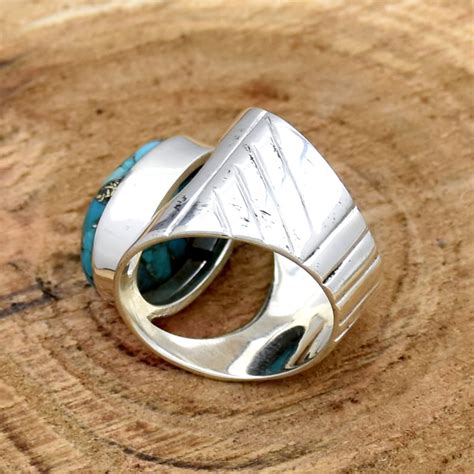 Blue Copper Turquoise Ring Sterling Silver Ring Oval Etsy