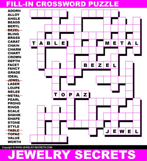 Fill In Crossword Puzzle Jewelry Secrets
