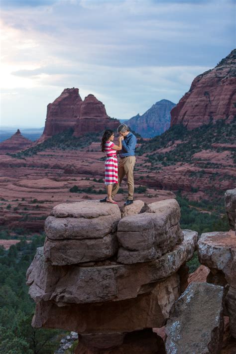Engaged Couple Standing Merry Go Round Rock Sedona Az Arizona