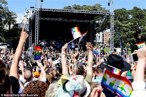 Yes Campaigners Celebrate Same Sex Marriage Postal Vote Daily Mail