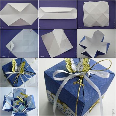 Take 3 a4 sheets of kraft card, and for the box base, cut 2 for the box, cut two panels at 4 ¾ x 3 ¾ and two panels at 3 ¾ x 2 ¾, and stick them to the sides of the box. Creative Ideas - DIY Cute Origami Gift Box ...