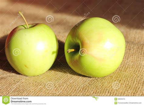 Green Apple On The Texture Of The Fabric Stock Image Image Of Fresh