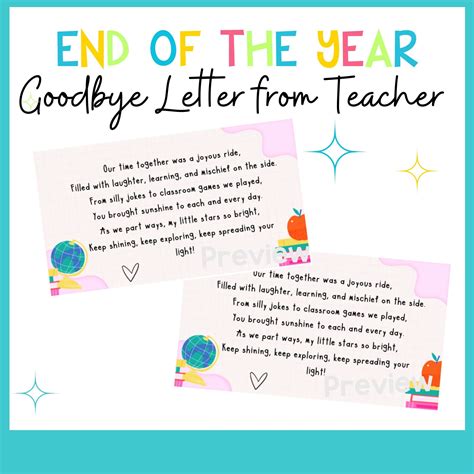 Teacher Goodbye Letter To Kids Teacher End Of Download Now Etsy