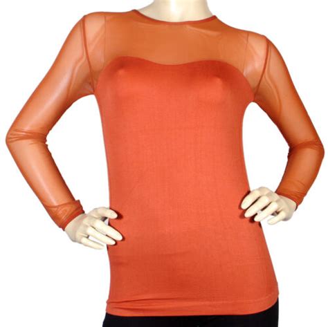 Women Sexy Sweetheart Seamless Sheer Long Sleeve Mesh Neckline Blouse Top Shirt Ebay