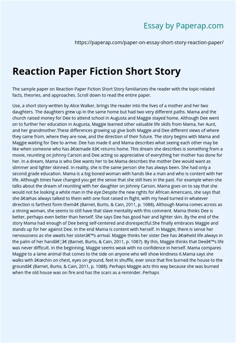 Reaction Paper Fiction Short Story Essay Example