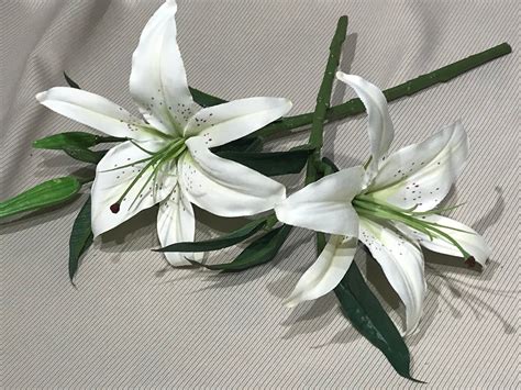2 Artificial White Lilies With Buds White Casablanca Lilies White