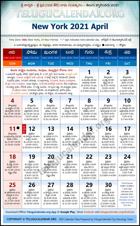 New York April Telugu Calendar Festivals Holidays