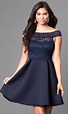 Navy Off-the-Shoulder Lace-Bodice Homecoming Dress | Homecoming dresses ...
