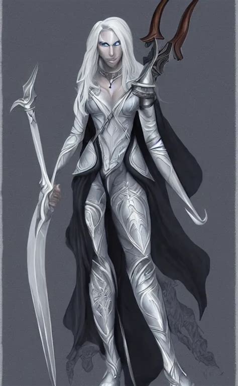Beautiful Silver Hair Female Dark Elf Drow Wielding A Stable