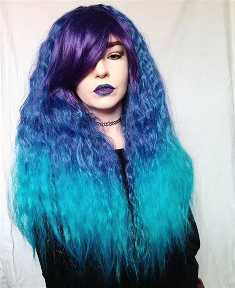 Purple And Blue Long Crimpy Wig With Bangs Blueberry Fizz By Lush Wigs Uk