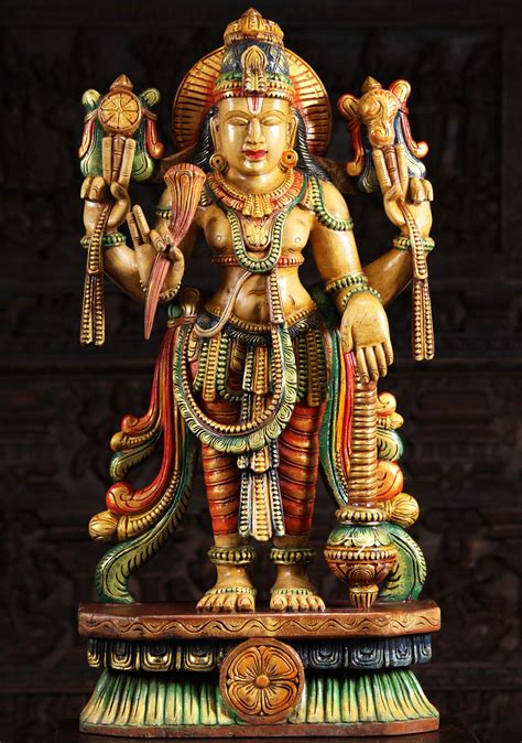 Sold Wood Vishnu Statue Holding Large Club 36 98w9ab Hindu Gods