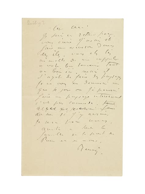 Renoir Pierre Auguste 1841 1919 Autograph Letter Signed Renoir