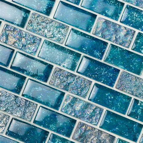 Laguna Iridescent Aquamarine 1x2 Brick Glass Tile Glass Pool Glass