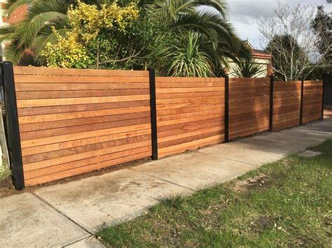 Merbau Front Feature Fence Steel Posts Horizontal Merbau Front Fence