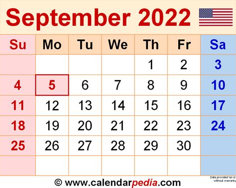 Sept 2022 Calendar Template