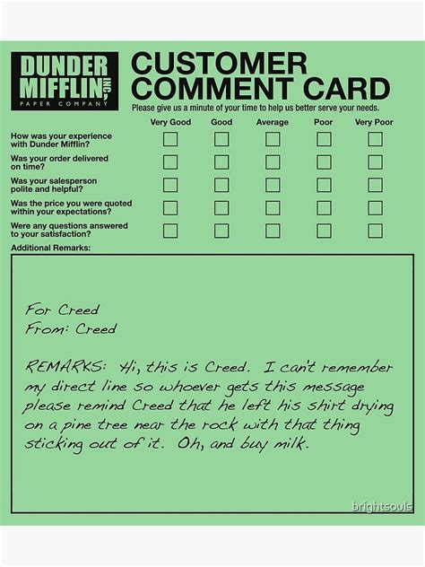 Creeds Customer Comment Card Poster By Brightsouls Redbubble
