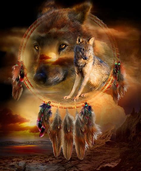 Dream Catcher Wolfland Print By Carol Cavalaris