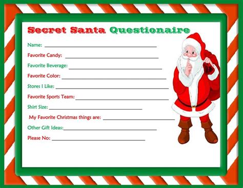 Printable Secret Santa Questionaire Made By Dollie Wolford Secret
