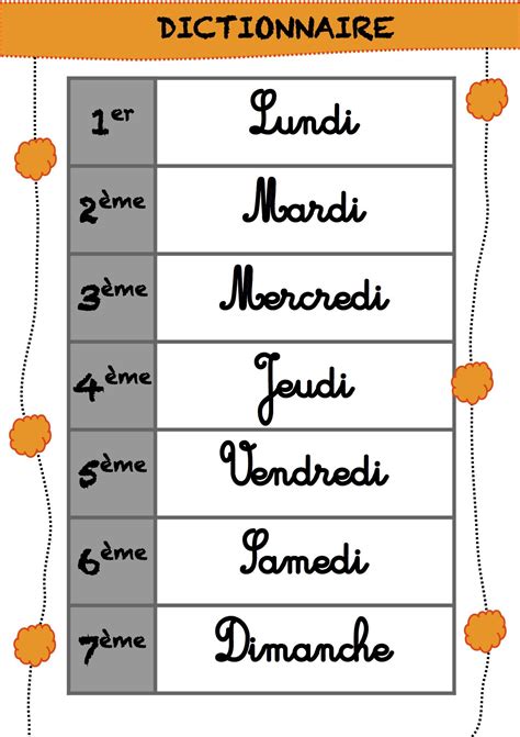 Les jours de la semaine Jours de la semaine Étiquette jour de la