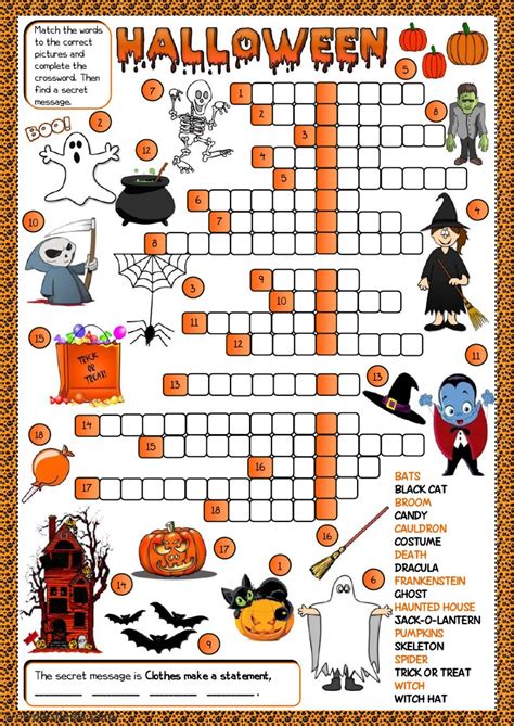 Do you hear this feathered friend hooting from above? Ejercicio de Halloween - crossword