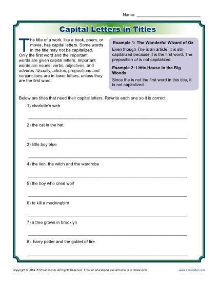 5th Grade Capitalization Worksheets Grade 5 Kidsworksheetfun