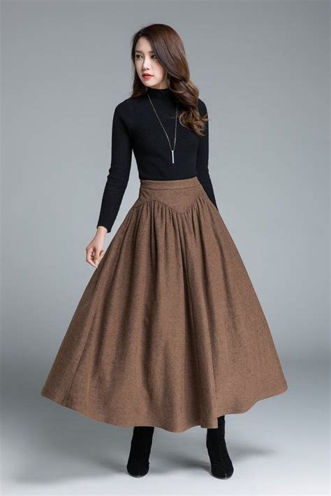 The Brown Wool Skirt Made With Soft Wool Blend It Has A Polyester