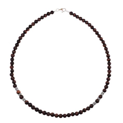 Necklace With Red Tiger Eye Gemstones And Sterling Silver Talos Gems