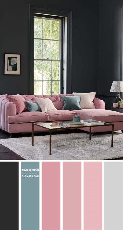 Pink Living Room With Dark Walls