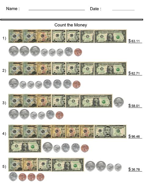Money Worksheets Counting United States Bills And Coins Made By