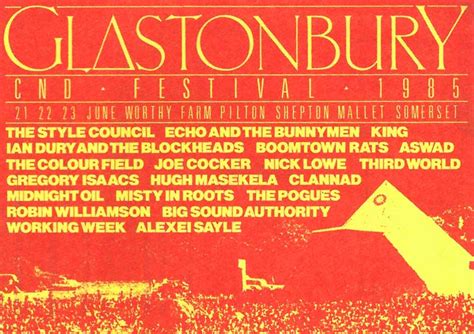 Heading to reading or leeds festival this year? 1985 | Glastonbury Festival