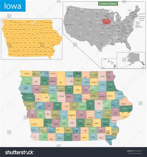 Map Iowa State Designed Illustration Counties Stock Vector 228442075