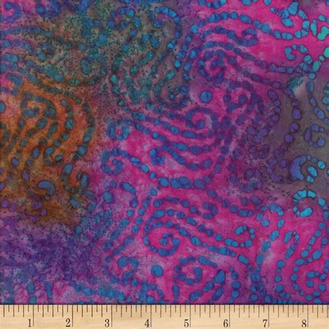 Textile Creations Rayon Challis Batik Scroll Bright Multi From