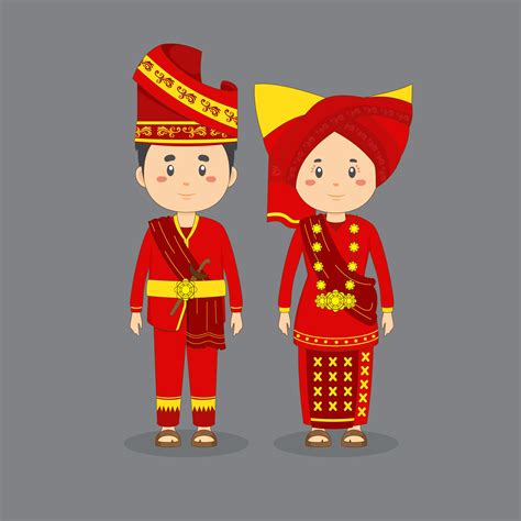 Couple Character Wearing West Sumatra Traditional Dress 1100235 Vector