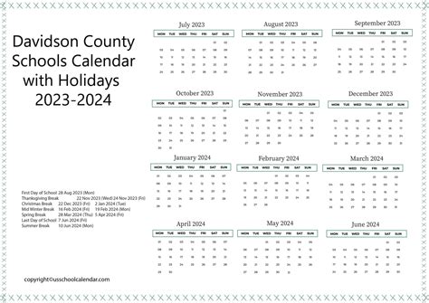 Davidson County Schools Calendar With Holidays 2023 2024