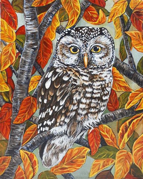 Autumn Owl Acrylic Painting Etsy Owl Acrylic Painting Owl