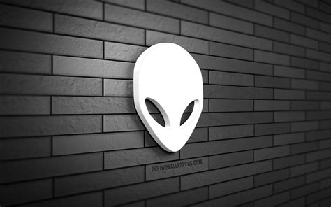 Download Wallpapers Alienware 3d Logo 4k Gray Brickwall Creative