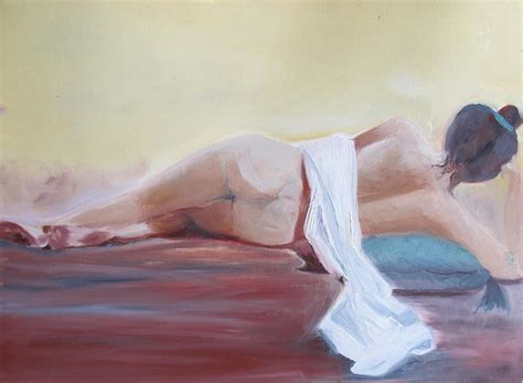 Nude Woman On Turquoise Pillow Painting By Janice Rodgers Pixels