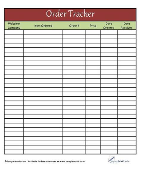 Printable Order Tracker Excel Xls Business Printables Small