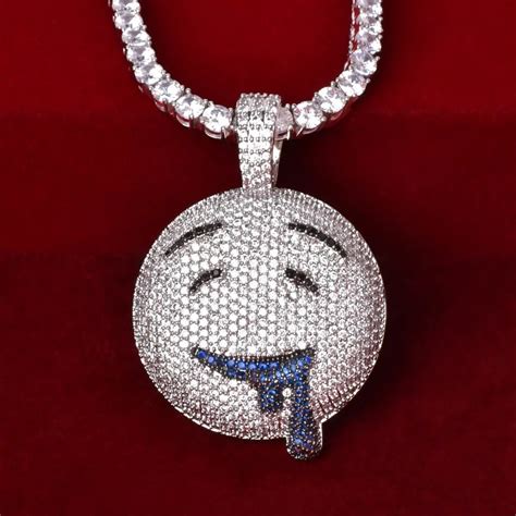 14k Iced Out Drooling Emoji Pendant T For Him Custom Etsy