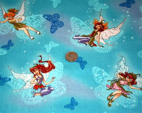 Disney Fairies Tinkerbell Cotton Fabric 1ydx44wd By Janelizabeths