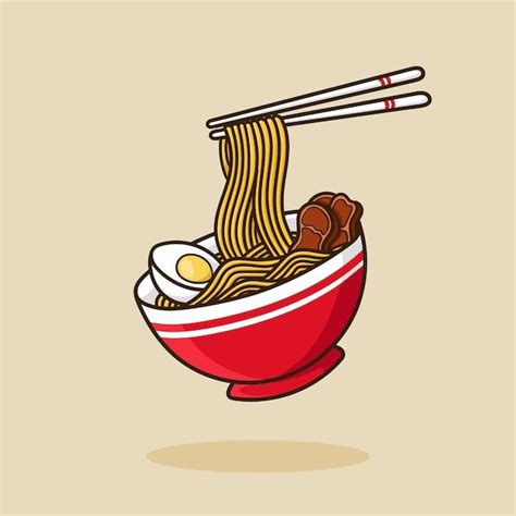 Ramen Noodle Bowl Egg And Meat With Chop Premium Vector Freepik