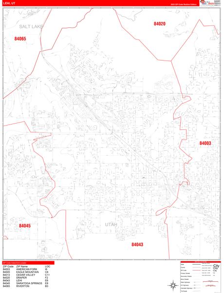 Lehi Utah Zip Code Wall Map Red Line Style By Marketmaps Mapsales