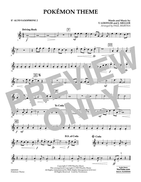 Pokemon Theme Eb Alto Saxophone 2 Sheet Music Paul Murtha Concert