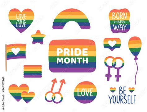 vecteur stock pride month hand drawn stickers lgbtq icon set with hand lettering tolerance day