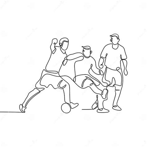 Continuous Line Drawing Of Running Soccer Football Players Footballers