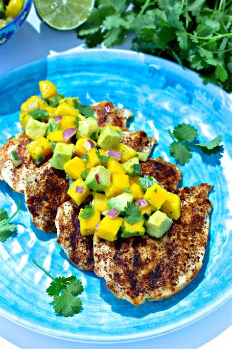Stir in the mango, pepper and sea salt. Grilled Spiced Chicken with Mango Avocado Salsa | The ...