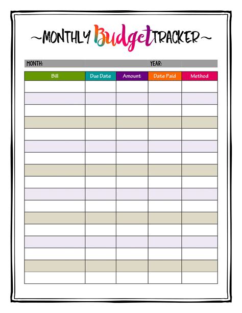 Monthly Budget Planner Printable Caribbean Crazy Color Bill Payment